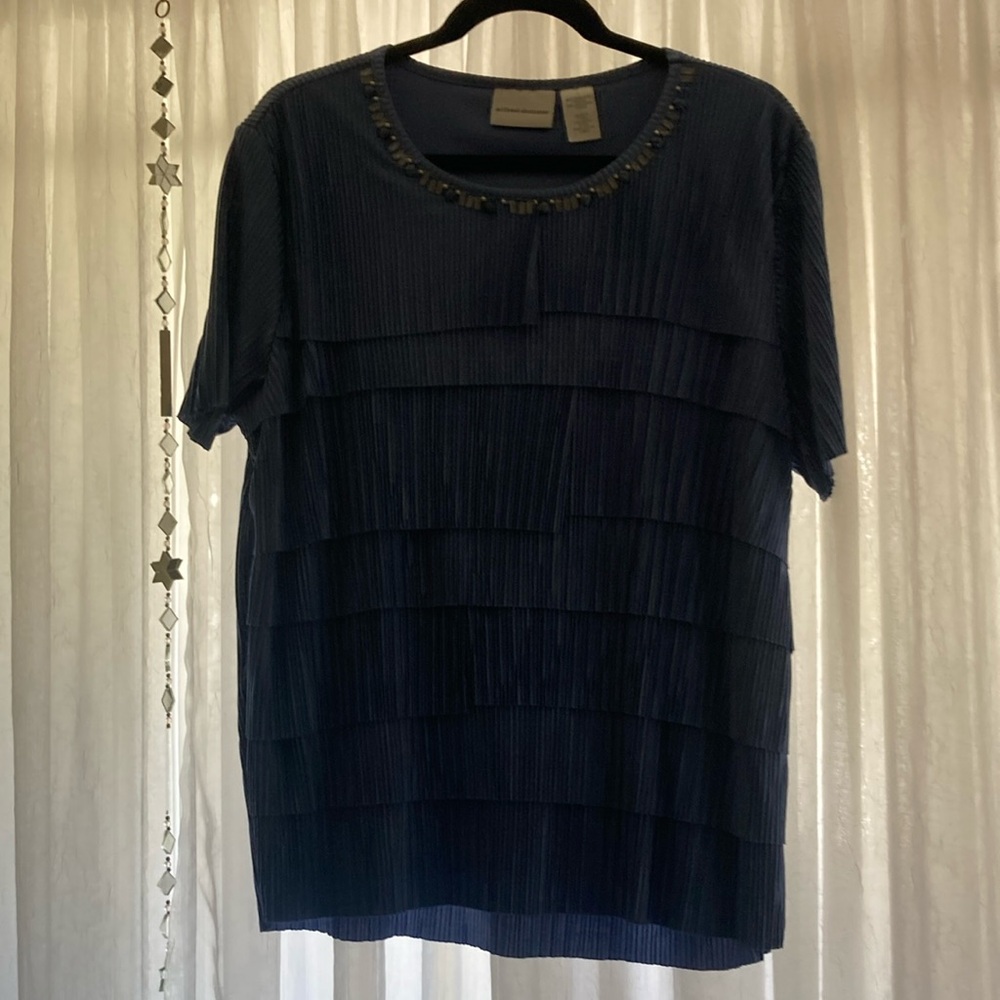 Alfred Dunner Navy Tiered Blouse